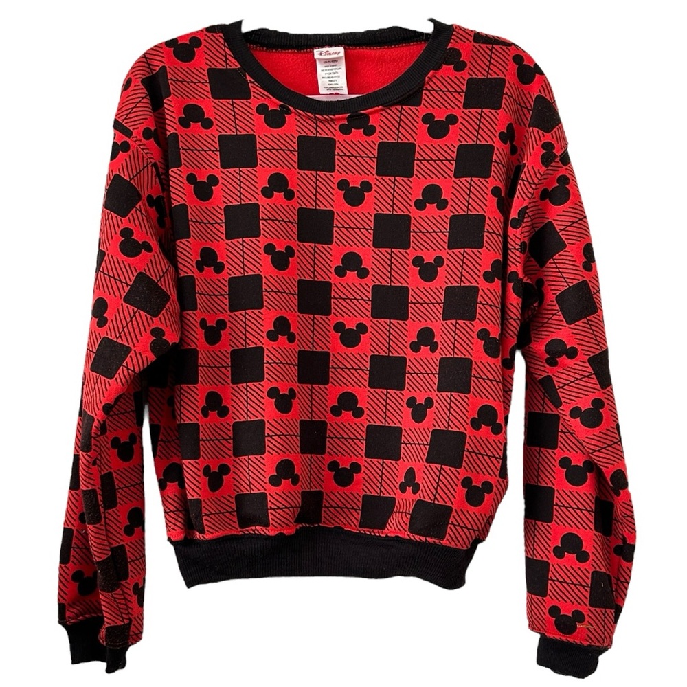 Disney Women’s Red and Black Plaid Mickey Mouse Pullover Sweatshirt Sz M